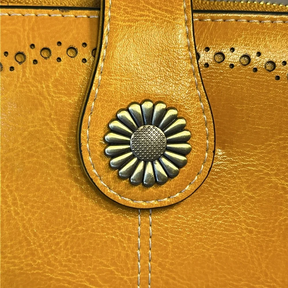 NWOT leather sunflower closure bifold large wallet